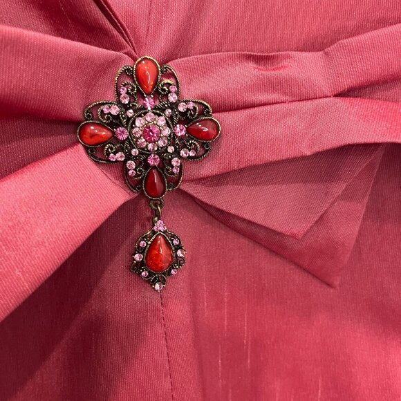 Alex Evenings Pink Jacket Cuffed 3/4 Sleeve Jeweled Brooch Front Closure Sz XL - Picture 4 of 5